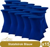 Statafelrok Blauw 80 cm per 15 - Alora tafelrok voor statafel - Statafelhoes - Bruiloft - Cocktailparty - Stretch Rok - Set van 15