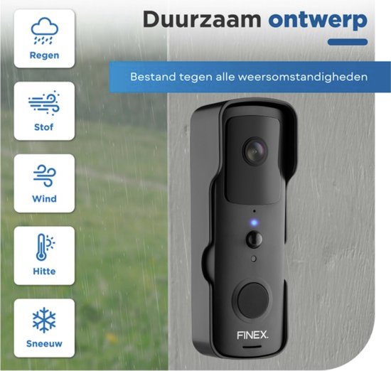 Finex™ Draadloze Video Deurbel Inclusief Binnenbel & Batterijen WiFi Dag en...