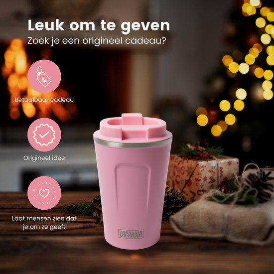 LaCardia Koffiebeker To Go Premium Roze – Thermosbeker – Theebeker – 380ML  – Herbruikbaar | bol.com
