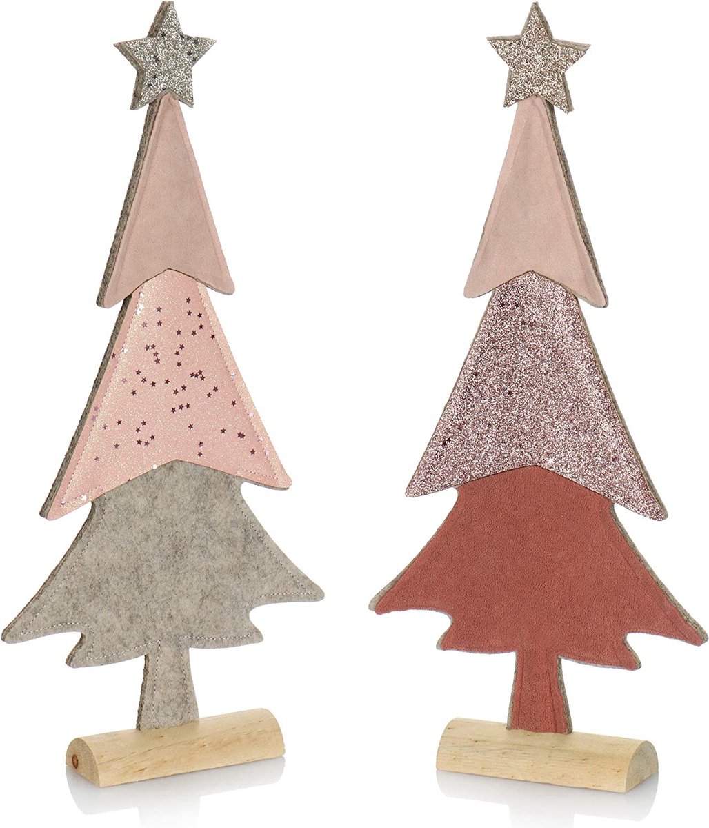 decoratieve display voor Kerstmis - Kerstboom van vilt met massief houten voet - Kerstboom als decoratie of cadeau