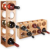 Gräfenstayn® Wijnrek CUBE - stapelbaar van bamboehout voor 5 wijnflessen om neer te zetten, leggen, wandmontage, uitbreidbaar, afmetingen 13,5 x 12 x 53 cm (l x b x h) wijnflessenhouder wijnkist flessenrek