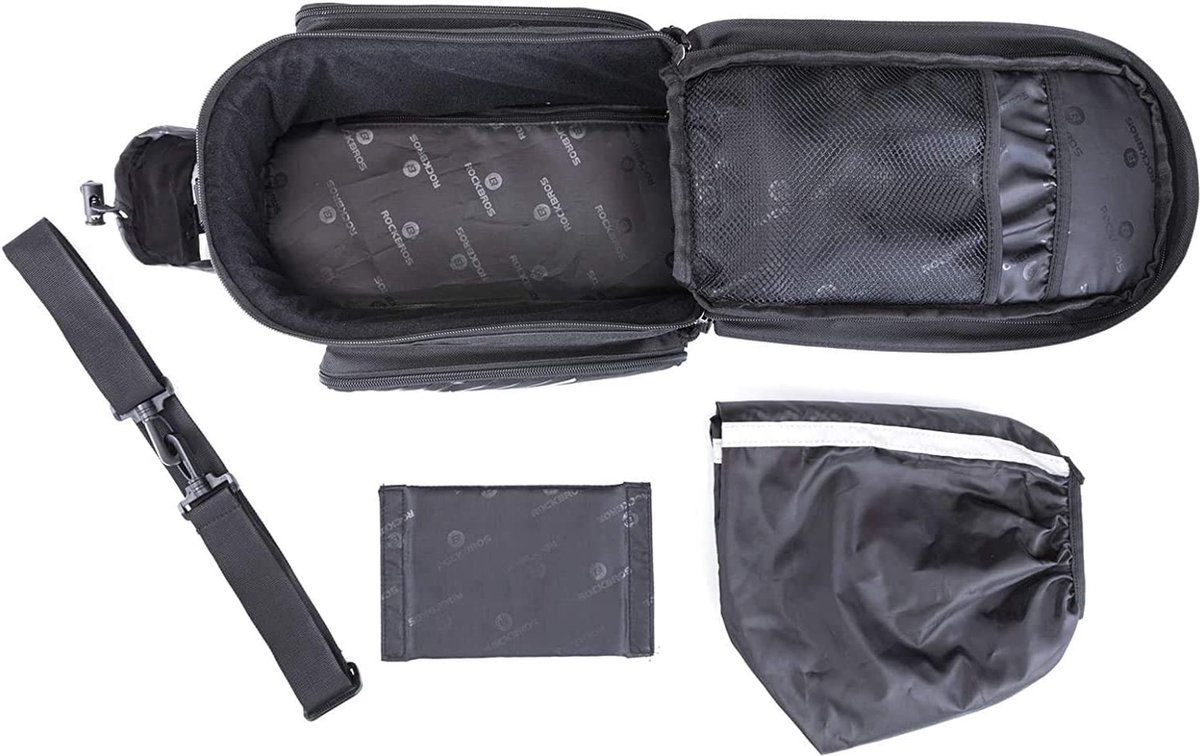 ROCKBROS Fietstas voor bagagedrager, achterbanktas, transporttas, 11,6 l, harde schaal, schoudertas met schouderriem, reflecterend, zwart