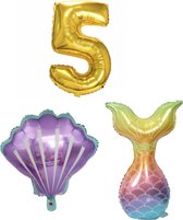 Zeemeermin - Feestversiering - Zeemeermin versiering - 5 jaar - Ballonnen - Cijferballonnen - Zeemeerminstraat - Schelp - Folieballon - Kleine Zeemeermin - Mermaid - Ballonnen - Verjaardag decoratie - Verjaardag versiering - Ballonnen goud
