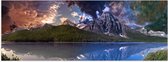 WallClassics - Poster (Mat) - Vulkaan tussen Bergen en Sterren - 90x30 cm Foto op Posterpapier met een Matte look