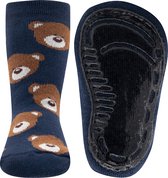 Ewers antislip sokken donker blauw met bruine beertjes