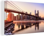 Canvas Schilderij New York - Brooklyn - Bridge - 90x60 cm - Wanddecoratie