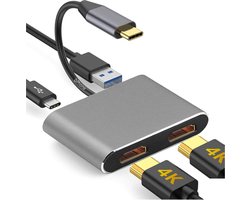 DrPhone PD10 – USB-C naar HDMI Adapter (2x HDMI) 1080P/ 4K 30Hz – USB 3.0-poort & Type C PD (power delivery Laden) – Tot 2 schermen aansluiten