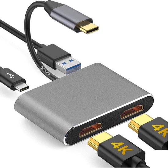 DrPhone PD10 - USB-C naar HDMI Adapter (2x HDMI) 4K - USB 3.0-poort & Type  C PD... | bol.com