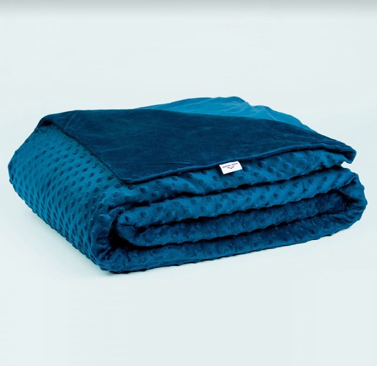 Katoenen Verzwaringsdeken - Wasbare dotted minky hoes - Weighted Blanket - 9.0 KG - 150x200 cm - Donker Blauw