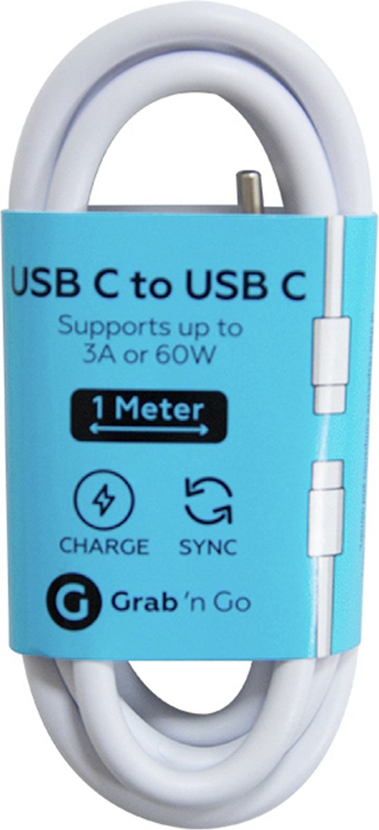 Grab n Go USB-C naar USB-C Kabel 1 Meter - Wit
