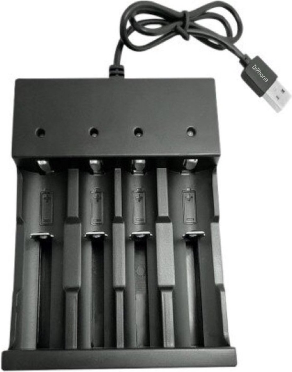 Drphone CHARGEX3 – 4 Slot Batterij Oplader – USB – Oplaadbare Li-ion Batterijen - Li-Ion 26650, 18650, 18500, 18350, 14500, 10440, 17670 en 16340 Batterij