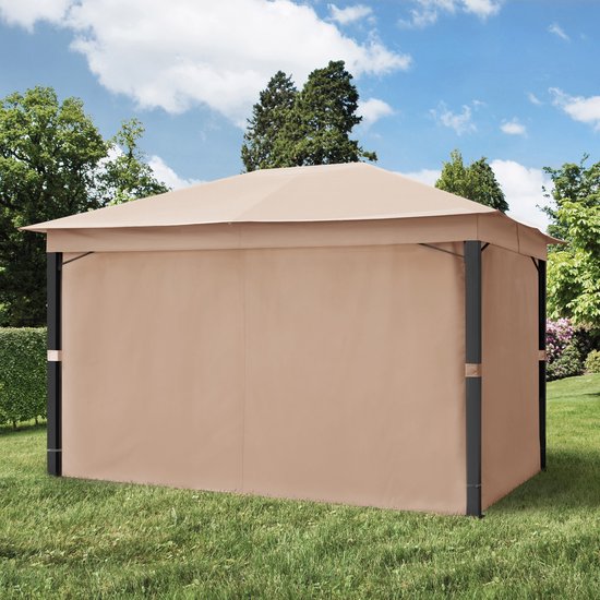 Tuinpaviljoen 3x4 m aluminium premium ca. 220 g/m² dakzeil waterdicht paviljoen 4 zijwanden taupe tuintent ca. 9x9 cm profiel