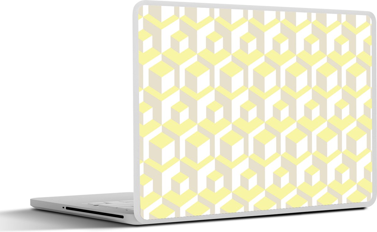 Laptop sticker - 14 inch - Blokken - Patronen - 3D - Geel - 32x5x23x5cm - Laptopstickers - Laptop skin - Cover