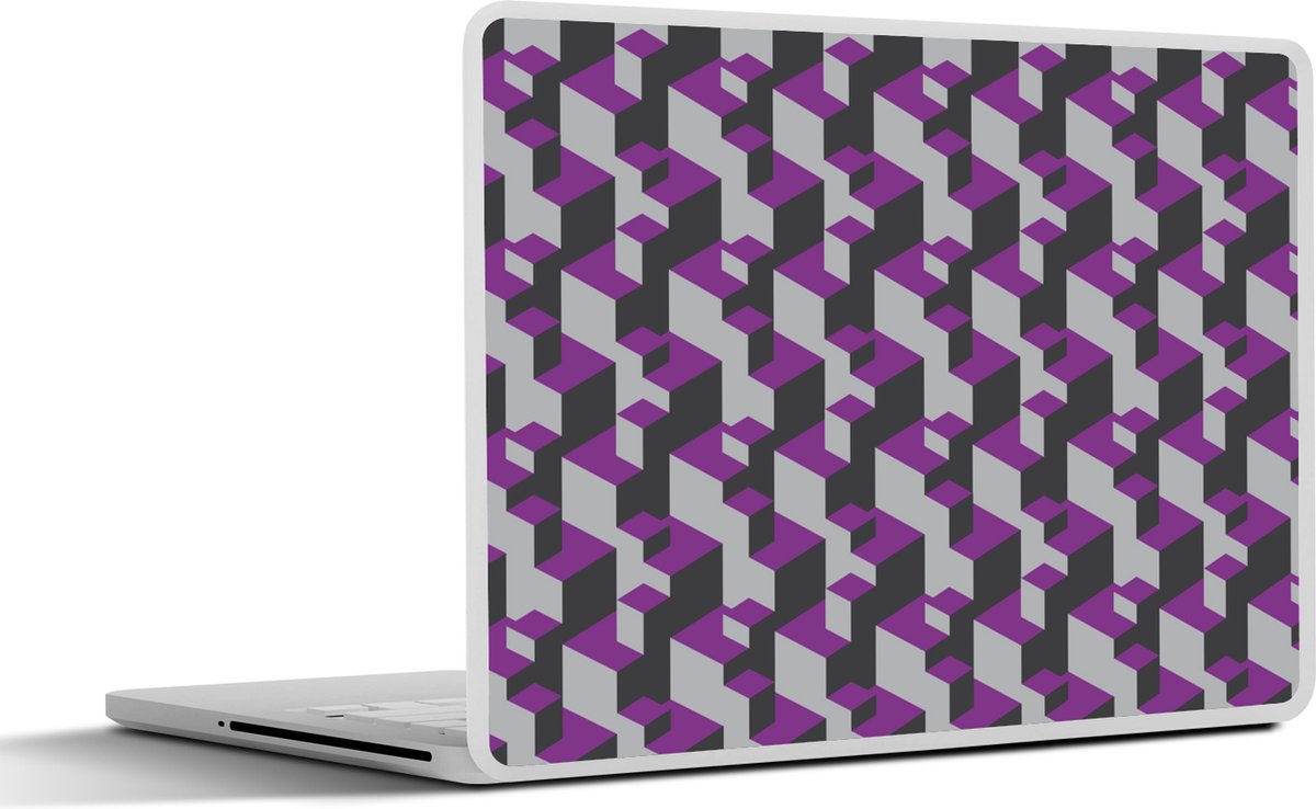 Laptop sticker - 12.3 inch - Blokken - Patronen - 3D - Paars - 30x22cm - Laptopstickers - Laptop skin - Cover
