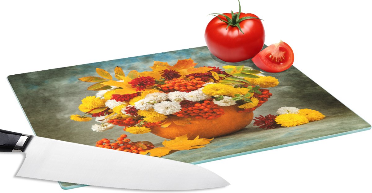Glazen Snijplank - 28x20 - Bloemen - Herfst - Fruit - Snijplanken Glas