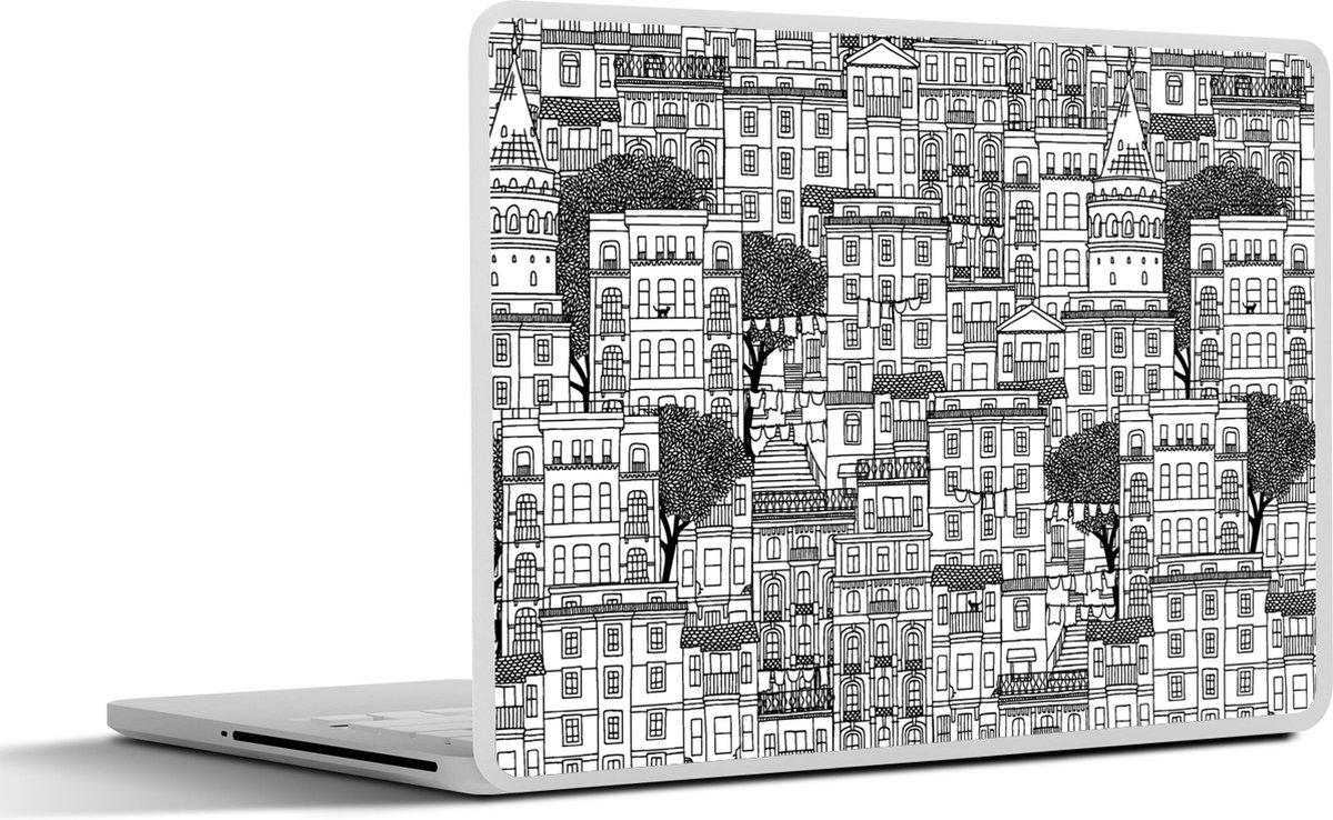 Laptop sticker - 15.6 inch - Patroon - Huizen - Steden - 36x27,5cm - Laptopstickers - Laptop skin - Cover