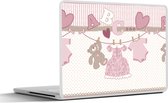 Laptop sticker - 17.3 inch - Baby kleren - Meisje - Knuffelbeer - Waslijn - Design - 40x30cm - Laptopstickers - Laptop skin - Cover