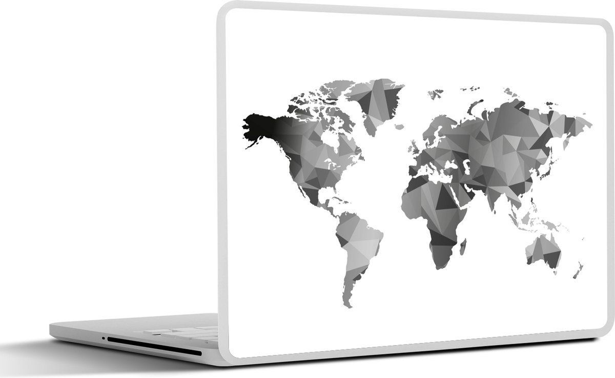 Laptop sticker - 13.3 inch - Wereldkaart - Zwart - Grijs - Wit - Kinderen - Jongetjes - Meisjes - 31x22,5cm - Laptopstickers - Laptop skin - Cover