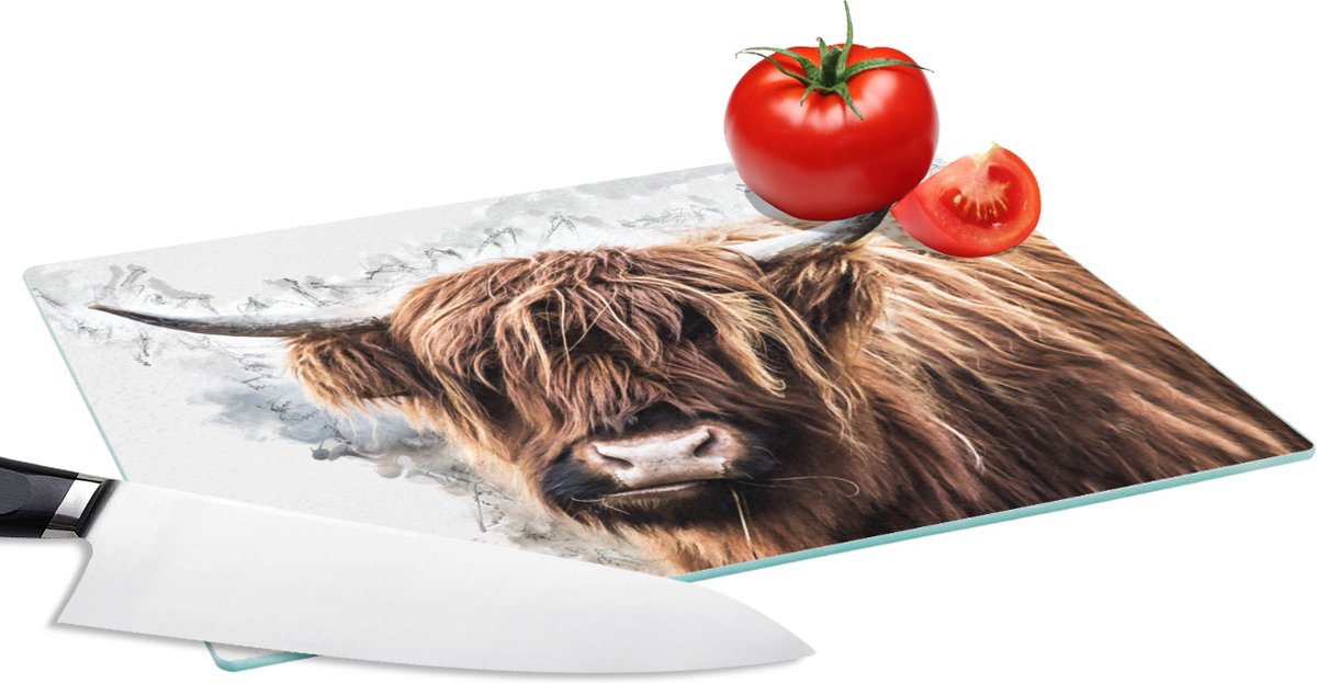 Glazen Snijplank - 28x20 - Schotse hooglander - Dieren - Rook - Snijplanken Glas