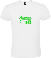 Wit T-Shirt met “Awesome sinds 1969 “ Afbeelding Neon Groen Size XXXXL
