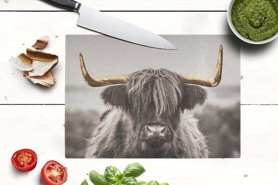 Planche à découper en Verres - 28x20 - Scottish Highlander - Zwart - Wit - Or - Planches à découper en Glas