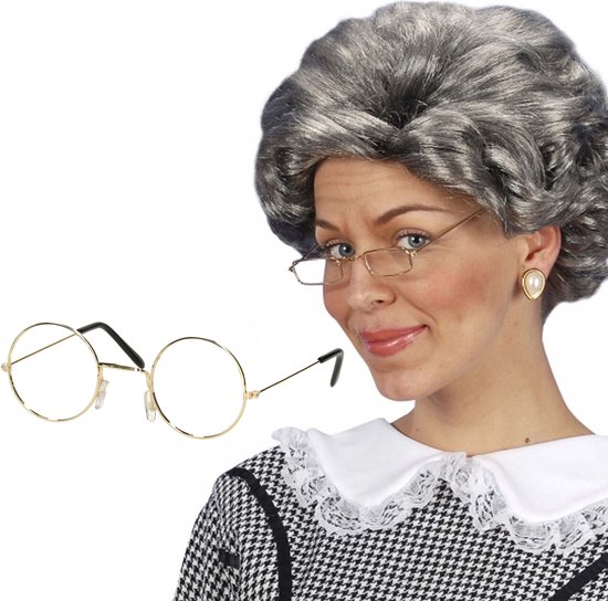 Widmann - Oma Sarah carnaval verkleed set pruik en brilletje