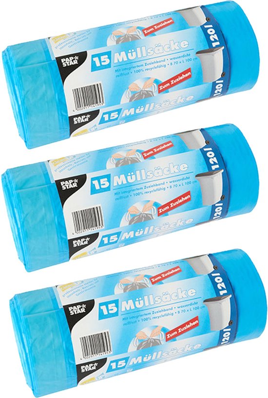 Papstar 45x sacs poubelles / sacs poubelles - 120 litres - bleu - sacs conteneurs