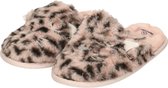 Apollo slippers/pantoffels luipaardprint - 1x paar - roze - polytester - maat 31-32