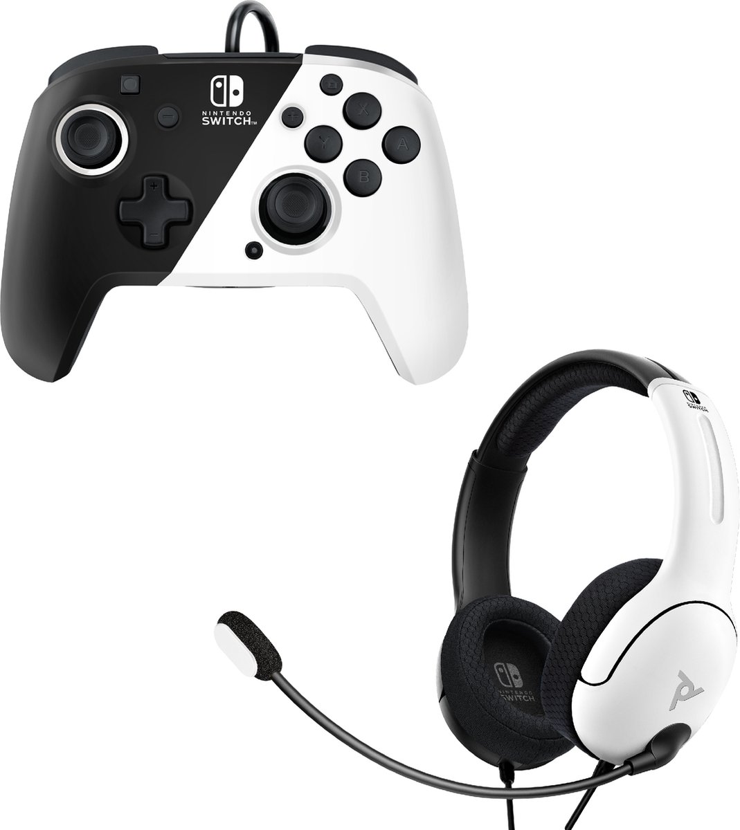 PDP - Bedrade Switch Controller + LVL40 Bedrade Stereo Headset - Zwart/Wit - Nintendo Switch