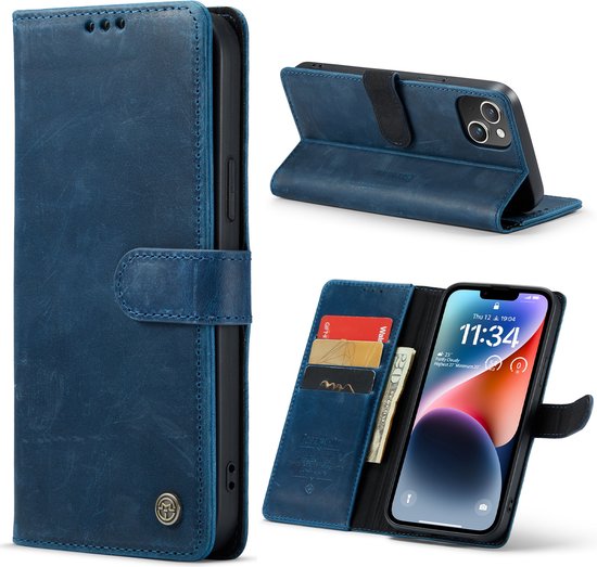 iPhone 14 Plus hoesje leer bookcase Magsafe (blauw