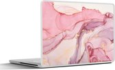 Laptop sticker - 15.6 inch - Goud - Marmer - Roze - 36x27,5cm - Laptopstickers - Laptop skin - Cover