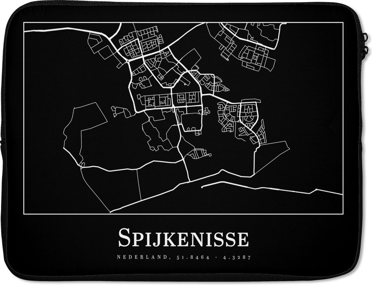 Laptophoes 15.6 inch - Spijkenisse - Kaart - Stadskaart - Plattegrond - Laptop sleeve - Binnenmaat 37x26 cm - Zwarte achterkant - Stadskaart