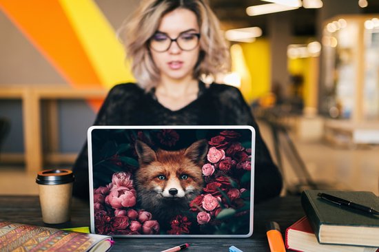 Laptop sticker - 13.3 inch - Vos - Bloemen - Botanisch - Dieren - 31x22,5cm - Laptopstickers - Laptop skin - Cover
