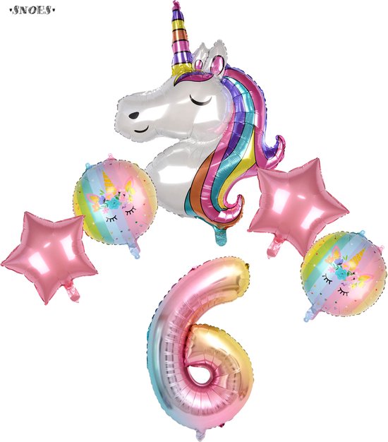 Snoes * Unicorn * Eenhoorn Licht Roze * Set van 6 Ballonnen XL * Unicorn  Nummer 6 *... | bol.com