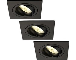 Ledvion - 3X LED Inbouwspot Sevilla - Dimbaar - 3W - 2700K - Ø92 mm - Zwart
