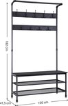 Zwarte kapstok met afmetingen: hoogte 182 cm, diepte 41,5 cm, breedte 100 cm.
