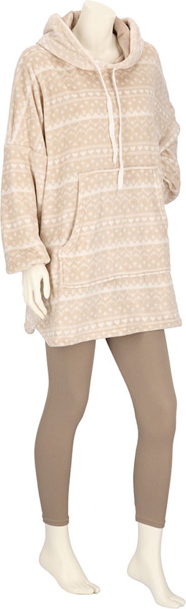 Apollo Oversized Hoodie Dames - Noorse Print - Beige - Effen - One Size - Hoodie dames - Hoodie deken
