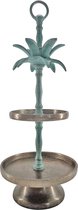 Stand 2-Tier 20x20x51cm (Plaat 20&15cm) ruw zilver met turquoise palm