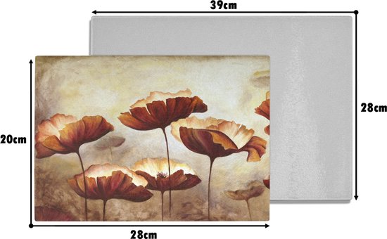 Glazen Snijplank - 28x20 - Schilderij - Bloemen - Olieverf - Planten - Snijplanken Glas