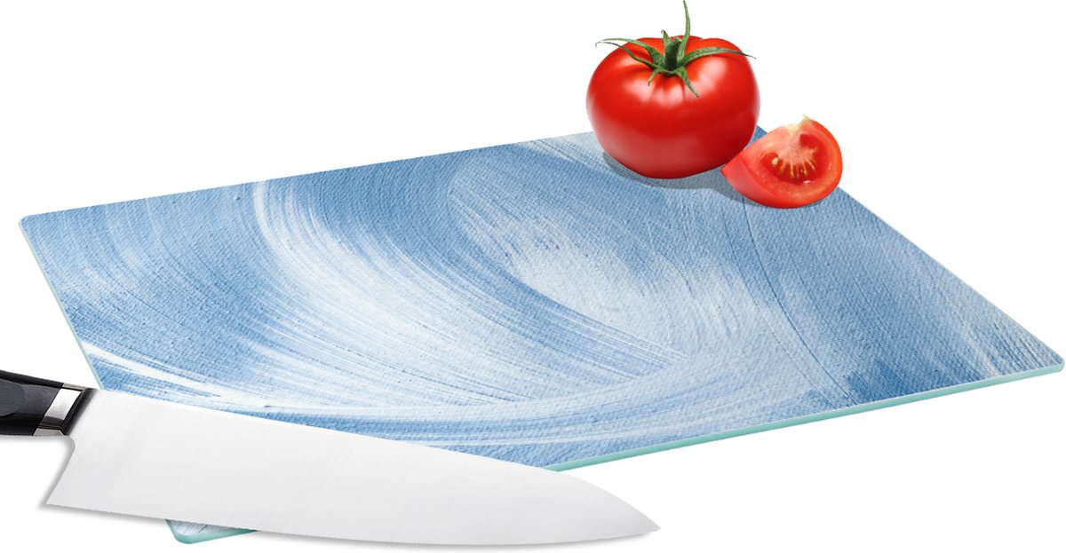 Glazen Snijplank - 28x20 - Blauw - Acrylverf - Design - Snijplanken Glas