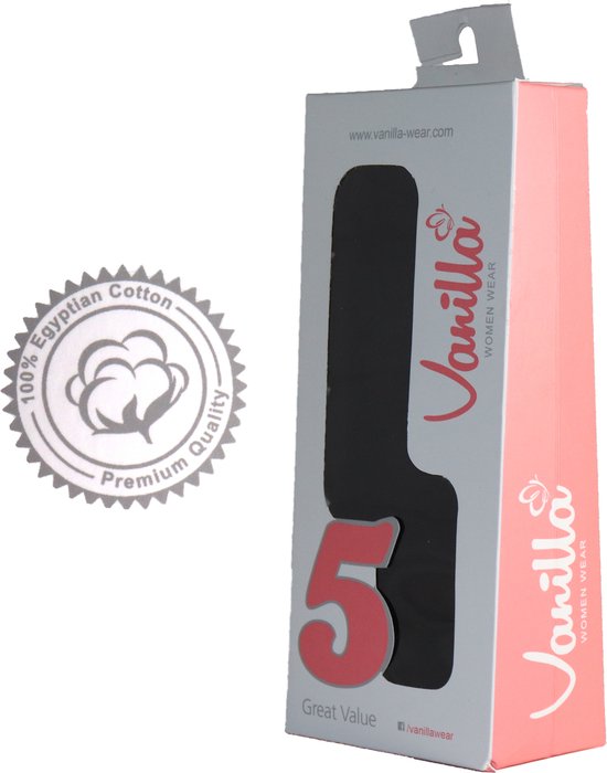 VANILLA - Sous-vêtement femme, Slip femme - 5 pièces - Coton égyptien - Zwart - S