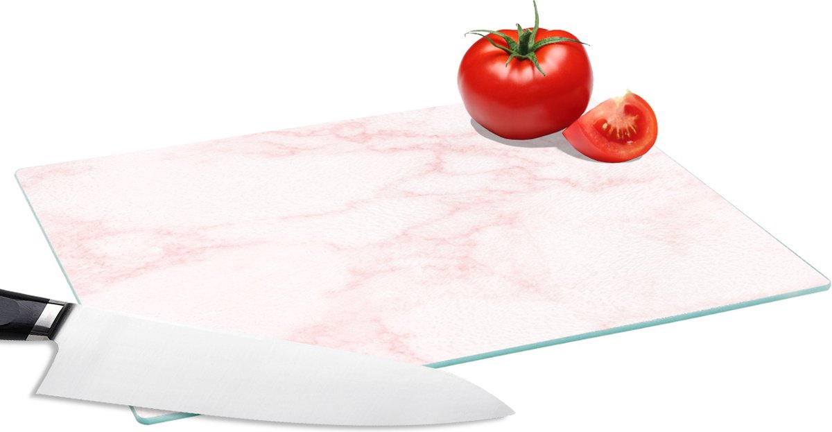 Glazen Snijplank - 28x20 - Marmer - Textuur - Roze - Chic - Snijplanken Glas