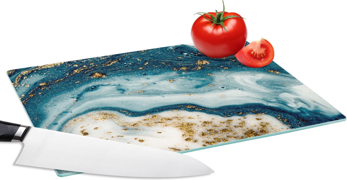 Glazen Snijplank - 28x20 - Marmer - Verf - Glitter - Goud - Snijplanken Glas