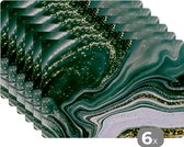Placemat - Placemats kunststof - Marmerlook - Goud - Groen - Glitter - Design - Marmer - 45x30 cm - 6 stuks - Hittebestendig - Anti-Slip - Onderlegger - Afneembaar