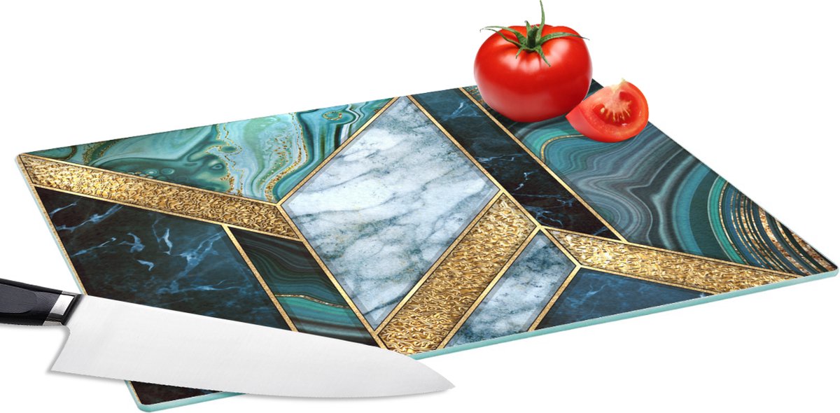 Glazen Snijplank - 39x28 - Marmer - Mozaïek - Goud - Snijplanken Glas