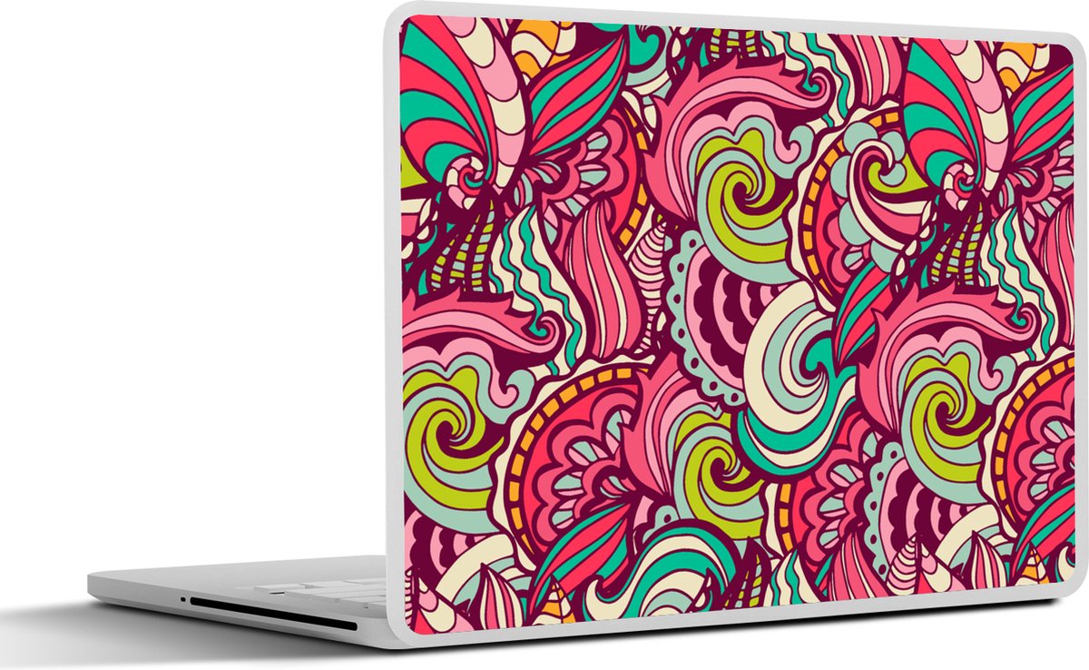 Laptop sticker - 17.3 inch - Bloemen - Bladeren - Regenboog - Hippie - Design - 40x30cm - Laptopstickers - Laptop skin - Cover