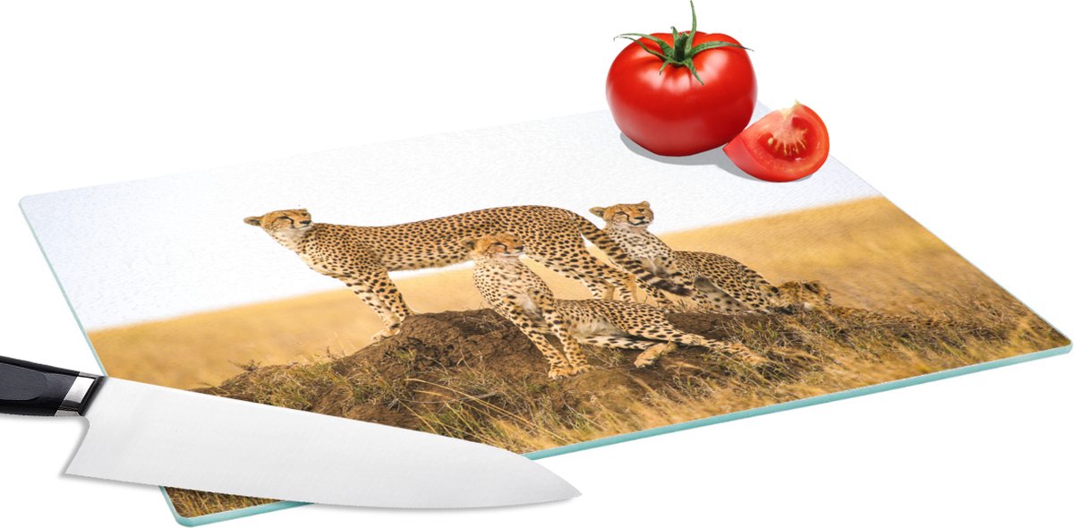 Glazen Snijplank - 39x28 - Cheetah - Gras - Natuur - Savanne - Snijplanken Glas