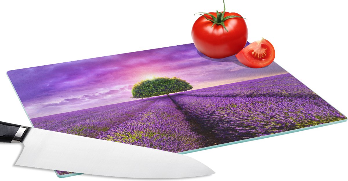 Glazen Snijplank - 28x20 - Lavendel - Boom - Paars - Wolken - Snijplanken Glas