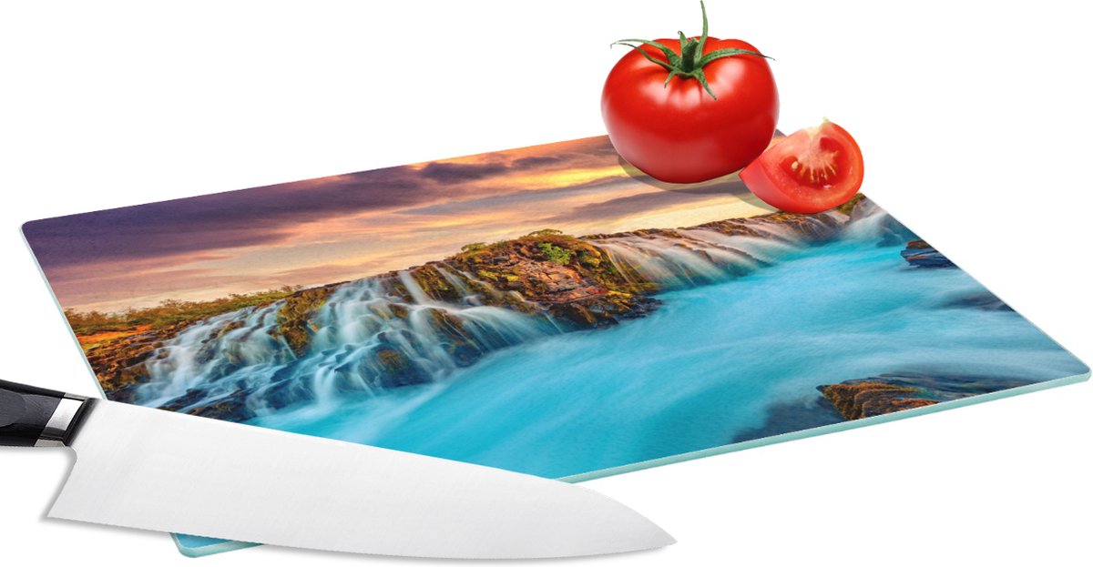 Glazen Snijplank - 28x20 - Waterval - Landschap - Wolken - Natuur - Snijplanken Glas