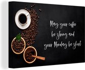 Canvas Schilderij Koffie - May your coffee be strong and your Monday be short - Spreuken - Quotes - 120x80 cm - Wanddecoratie